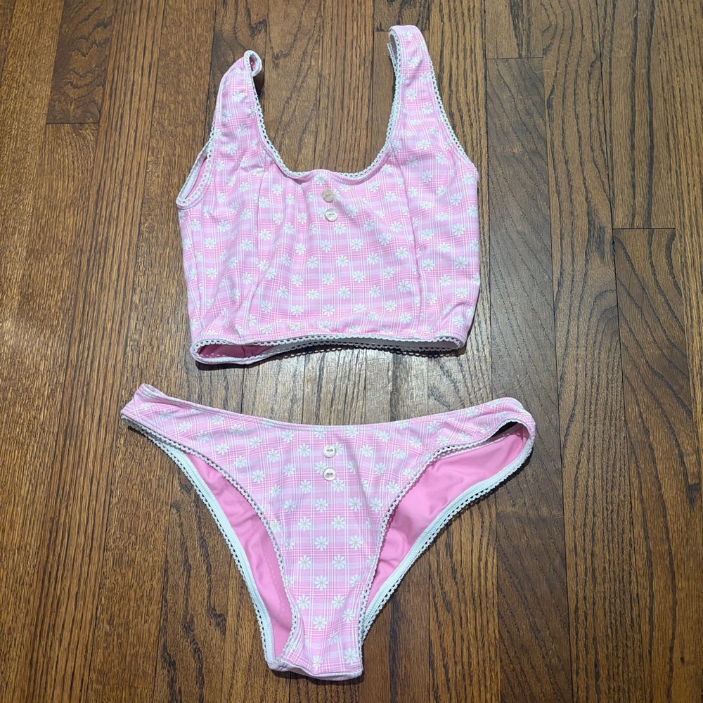 Guizio Pink Daisy Button Bikini Set